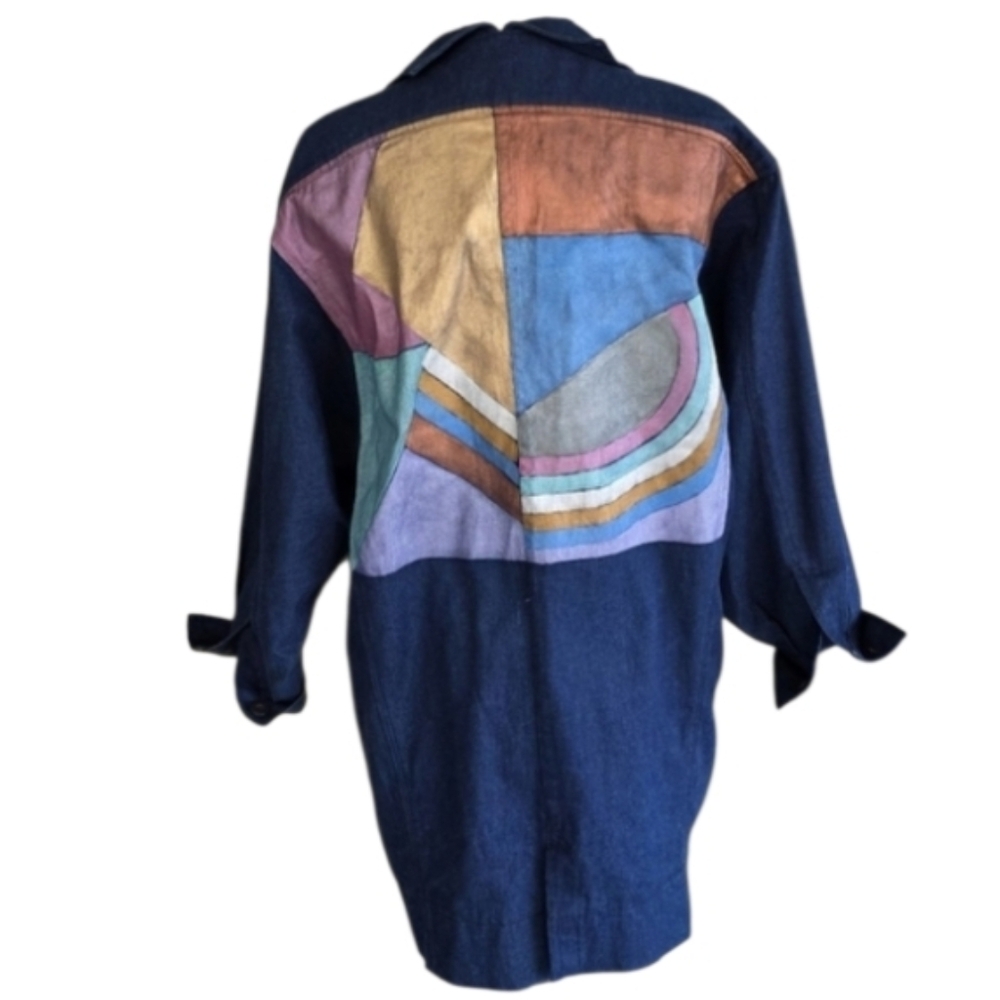 Vintage 90s Howard Wolf M? Art To Wear Jacket Long Denim Painted Back